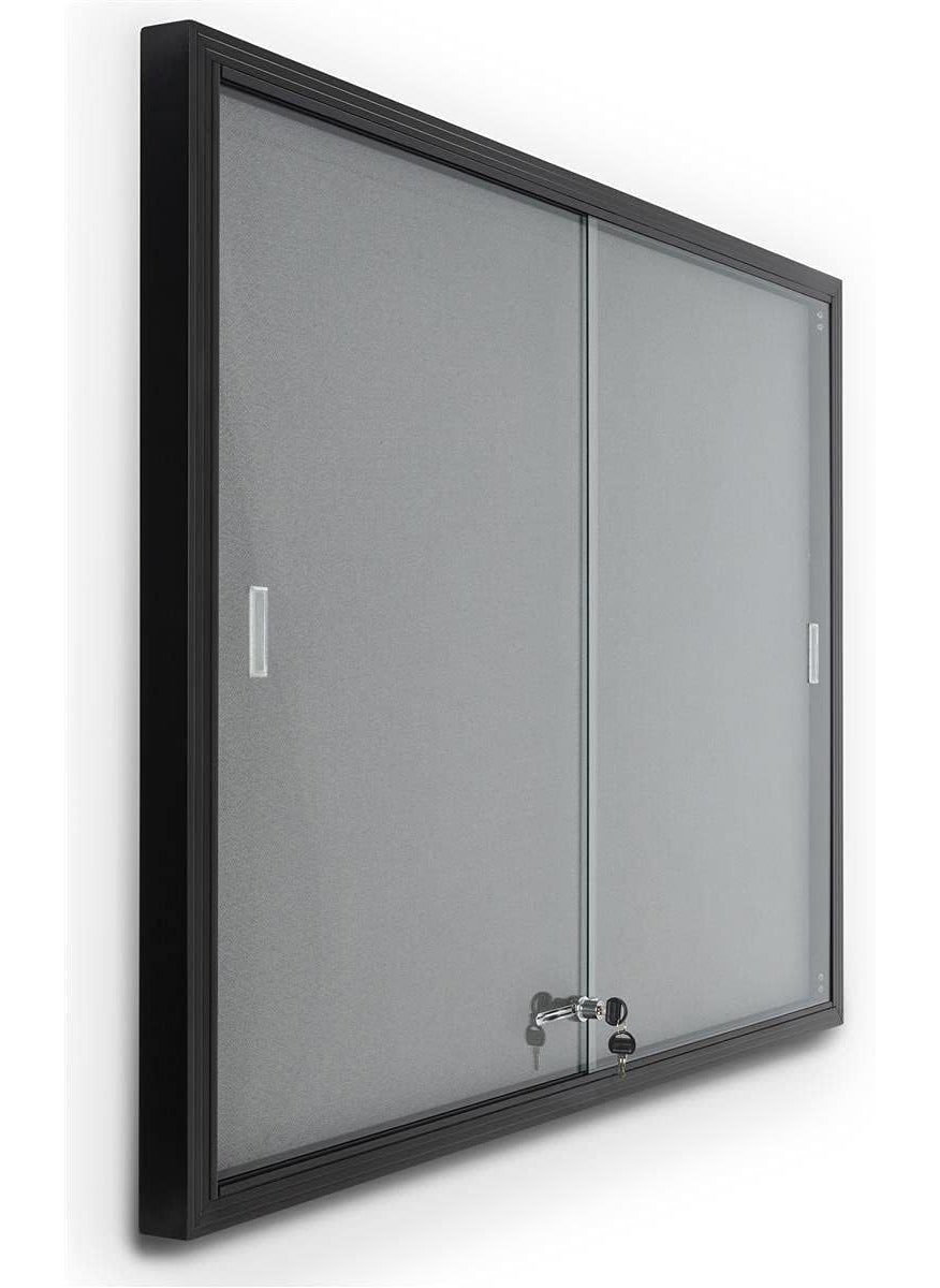 Displays2go Displays2go 4 x 3 Enclosed Locking Bulletin Board for Indoor Use Gray Fabric  Black FBSD43BKGLG  - Image 1