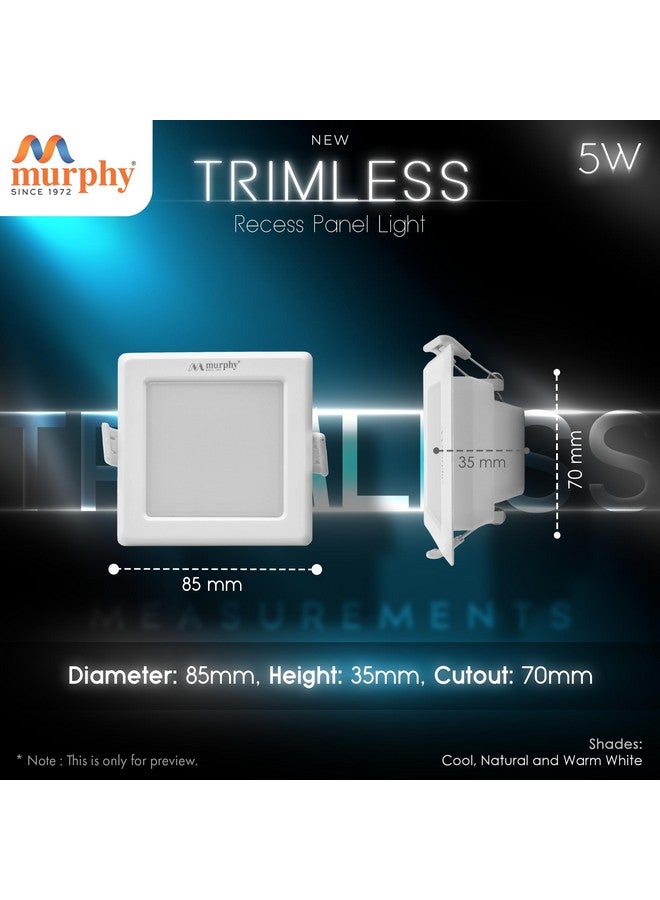 Murphy Trimless Square LED Panel Light - 5W Cool White | Glare-Free, Recessed Ceiling Downlight for Home & Commercial - Pack of 25 - Image 4