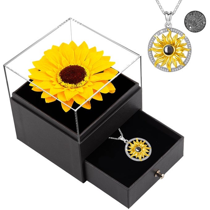 SUNFLOWER GIFTS FOR WOMEN ARTIFICIAL SUNFLOWERS GIFT FOR HER MOM WIFE WITH NECKLACE IN 100 TEXTS I LOVE YOU ON MOTHERS DAY BIRTHDAY CHRISTMAS GIFTS SUNFLOWER DECOR