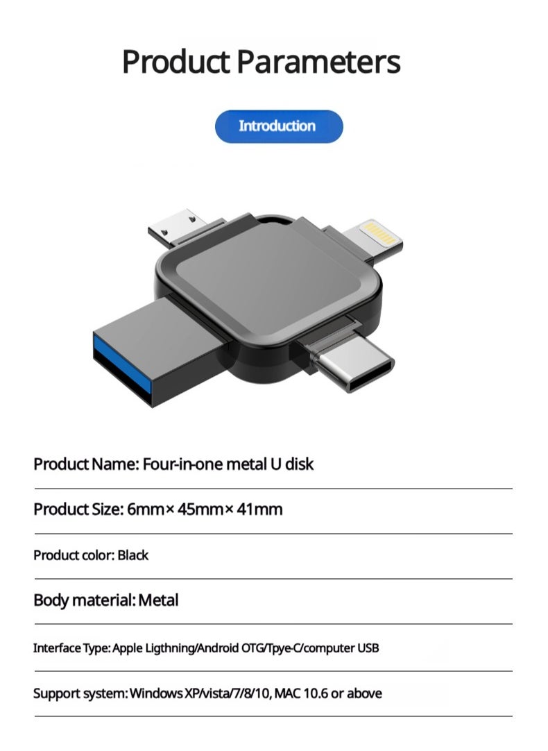 4-in-1 High Speed USB Flash Drive with Micro USB and Type-C Ports, Compatible with Android Smartphones, iPhone, iPad, MacBook, and Laptops - 64GB - pzsku/Z29B24EAED72792739752Z/45/1741439414/cad61f01-41fe-4ad4-84b9-df05c6b24abc