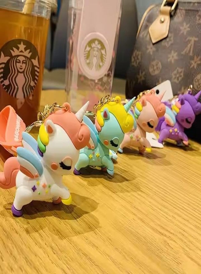 AEROSTARK Combo of 4 Cute Unicorn Keychain | Cartoon Rubber Keychains with Strap | Soft PVC Unicorn Key Ring for Bags, Backpacks, Gifts, Kids, Teens & Women (Combo of 4) - Image 4