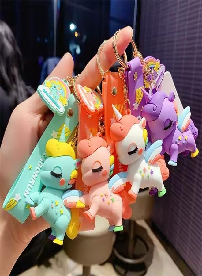 AEROSTARK Combo of 4 Cute Unicorn Keychain | Cartoon Rubber Keychains with Strap | Soft PVC Unicorn Key Ring for Bags, Backpacks, Gifts, Kids, Teens & Women (Combo of 4) - Image 3