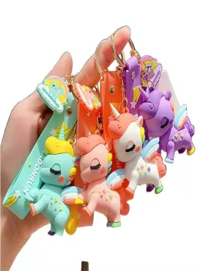 AEROSTARK Combo of 4 Cute Unicorn Keychain | Cartoon Rubber Keychains with Strap | Soft PVC Unicorn Key Ring for Bags, Backpacks, Gifts, Kids, Teens & Women (Combo of 4) - Image 2
