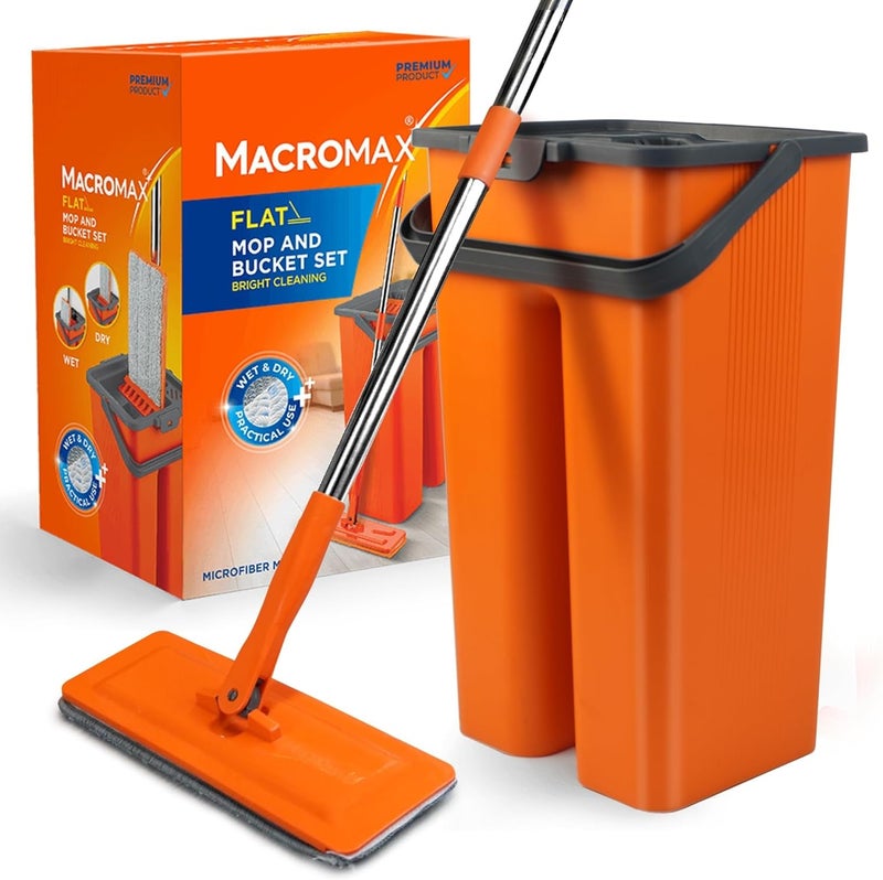 Macromax Flat Mop and Bucket Set - 360° Rotating Microfiber Mop with Lightweight Handle - Image 1