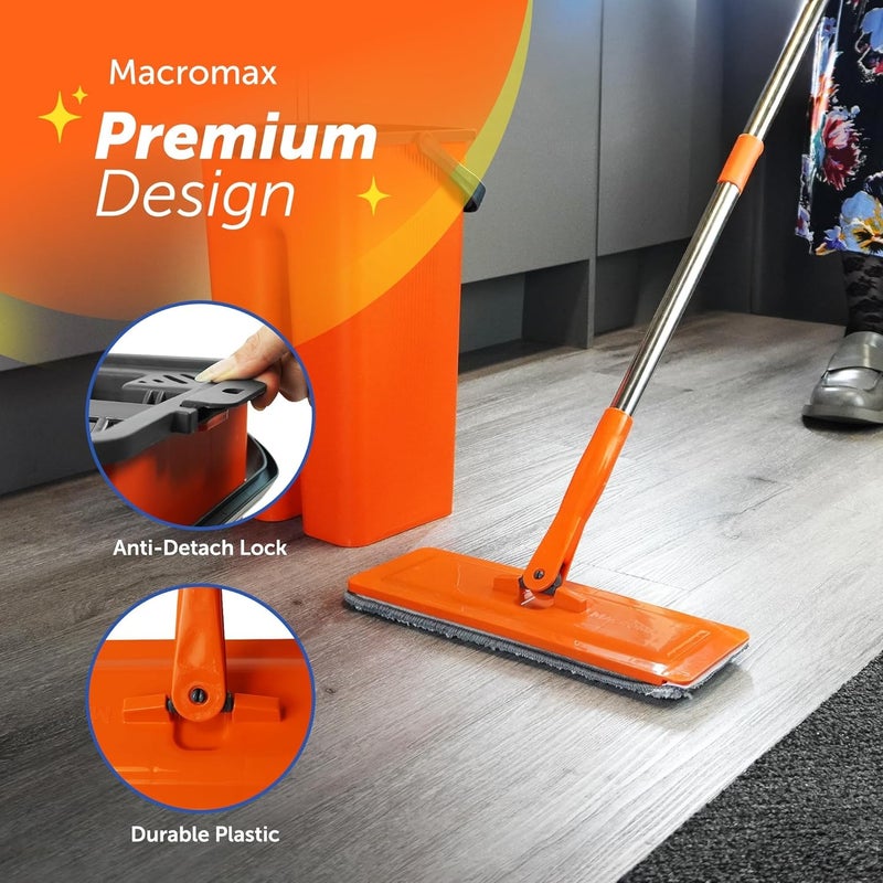 Macromax Flat Mop and Bucket Set - 360° Rotating Microfiber Mop with Lightweight Handle - Image 3