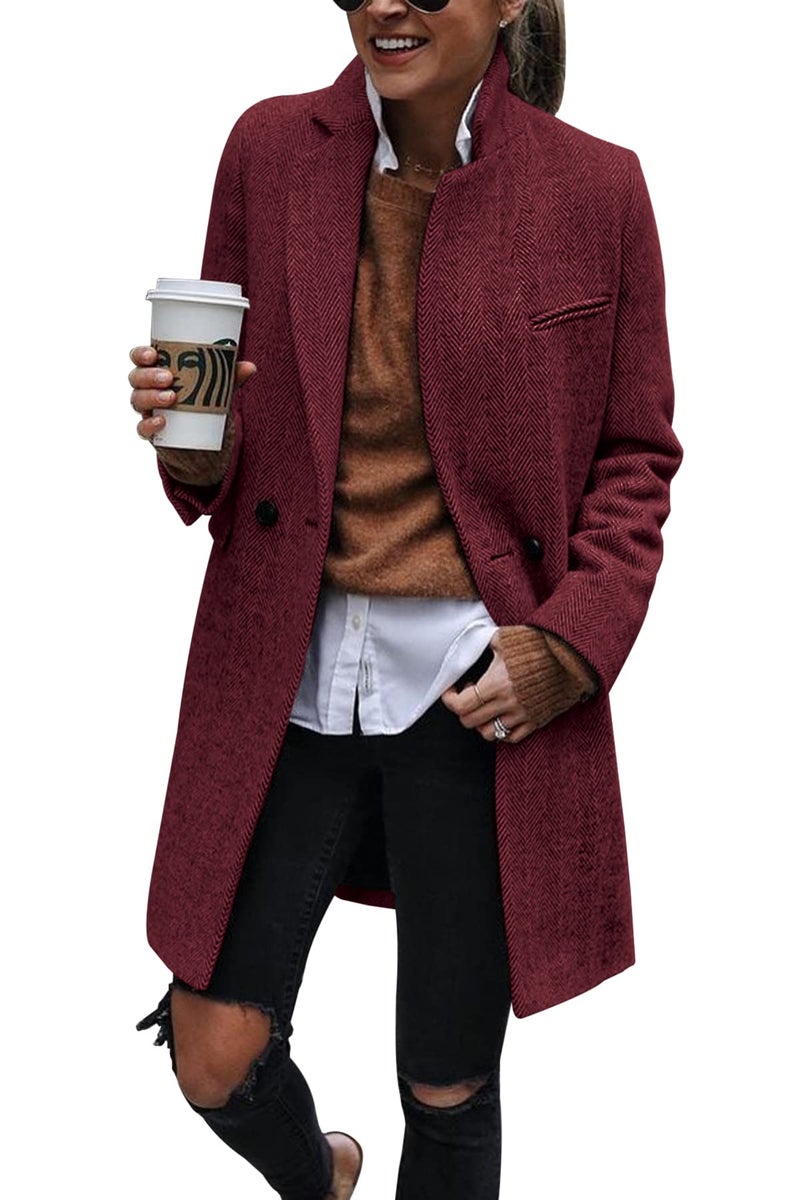Ebifin Women's Notch Lapel Double Breasted Trench Coat Peacoat Winter Casual Long Blazer Jacket Overcoat - Image 2