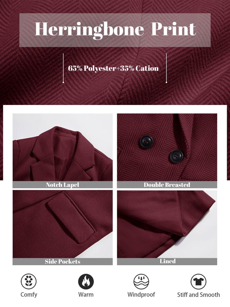 Ebifin Women's Notch Lapel Double Breasted Trench Coat Peacoat Winter Casual Long Blazer Jacket Overcoat - Image 5