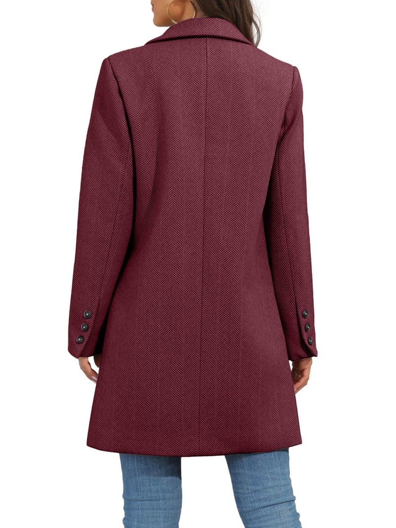 Ebifin Women's Notch Lapel Double Breasted Trench Coat Peacoat Winter Casual Long Blazer Jacket Overcoat - Image 4