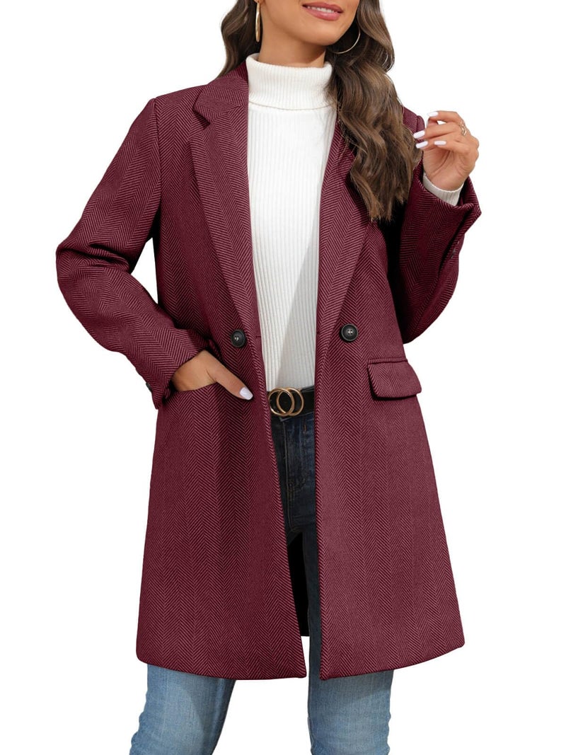Ebifin Women's Notch Lapel Double Breasted Trench Coat Peacoat Winter Casual Long Blazer Jacket Overcoat - Image 3