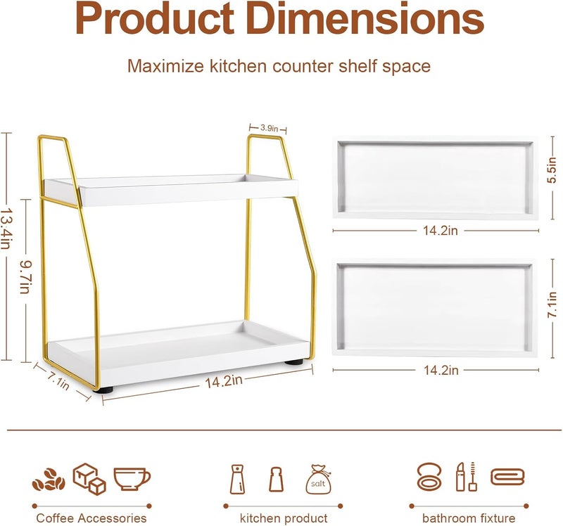 DWTS Coffee Bar Accessories,Coffee Station Organizer with Multi-Functional,CoffeeBar Decor for Accessories,2 Tier Wooden Shelf Gold Metal Station Organizer for Countertop,Syrup - Image 3