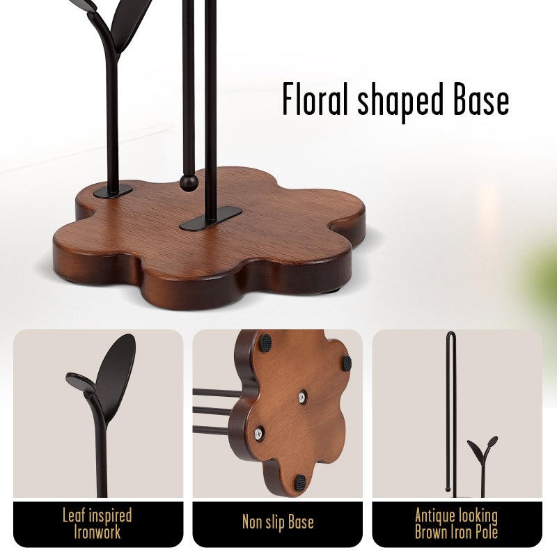 Tocemei Wooden Paper Towel Holder Countertop, Floral Base with Dual Iron Rods in Antique Brown Finish, Leaf-Shaped Accent, Stable & Durable, Non Slip Pads, Elegant Kitchen/Dining DÃ©cor - Image 5