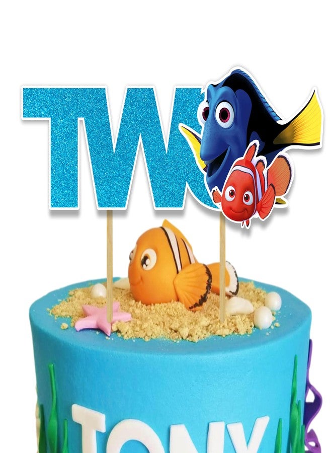 Seyal Findng Nmo Two Cake Topper Decoration for 2nd Birthday - Ocean Underwater Theme Cake Topper for Boys and Girls - Cute Fish Cartoon Character Cake Decoration - Style Birthday Party Supplies - Image 1