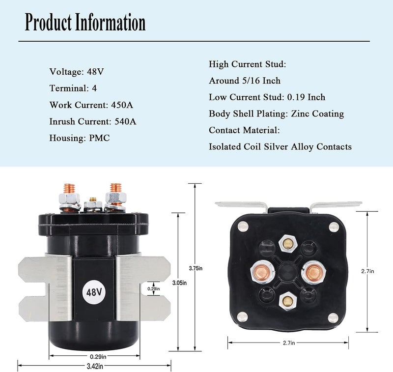 YIXIN Heavy Duty 48V Solenoid for Club Car, E-Z-GO, and Yamaha Electric Golf Carts - Image 2