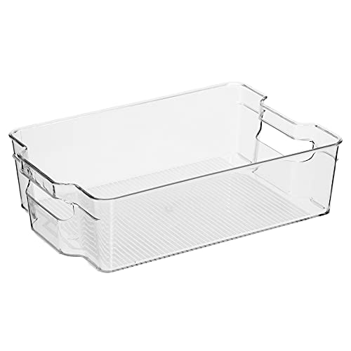 Oggi Stackable Storage Bin With Handle - Wide (12.5" x 8.5" x 3.5") - Ideal for Kitchen Organization, Pantry Storage, Fridge Organizing, Clear - Image 2