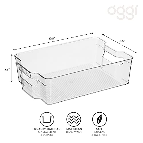 Oggi Stackable Storage Bin With Handle - Wide (12.5" x 8.5" x 3.5") - Ideal for Kitchen Organization, Pantry Storage, Fridge Organizing, Clear - Image 3