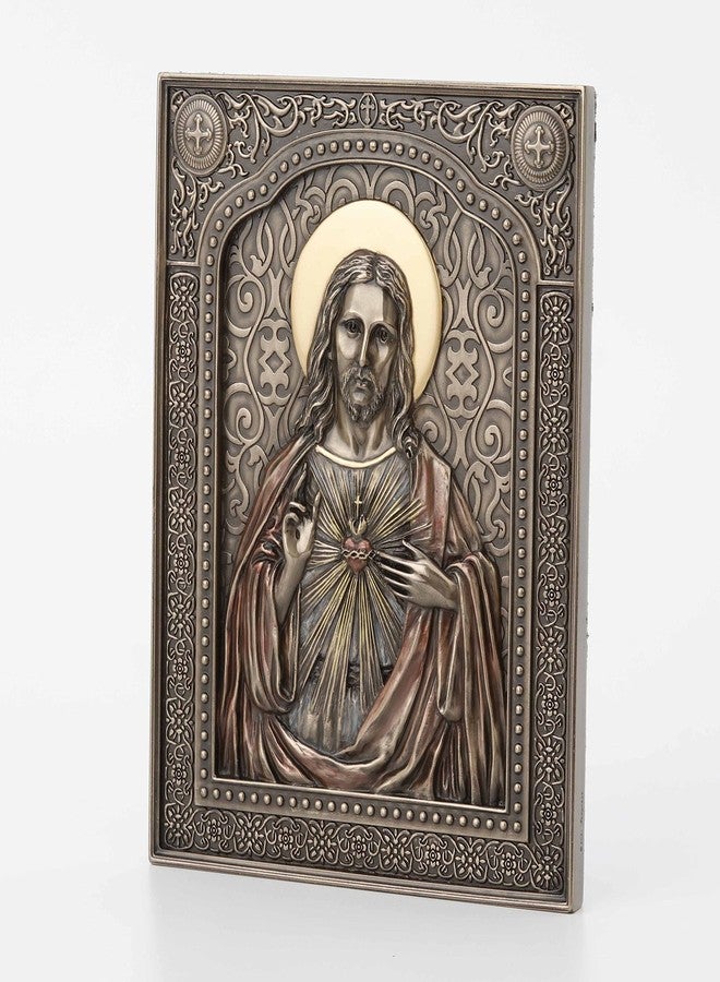 Veronese Design 7 1/2" The Sacred Heart of Jesus Wall Plaque Resin Sculpture Bronze Finish - Image 2