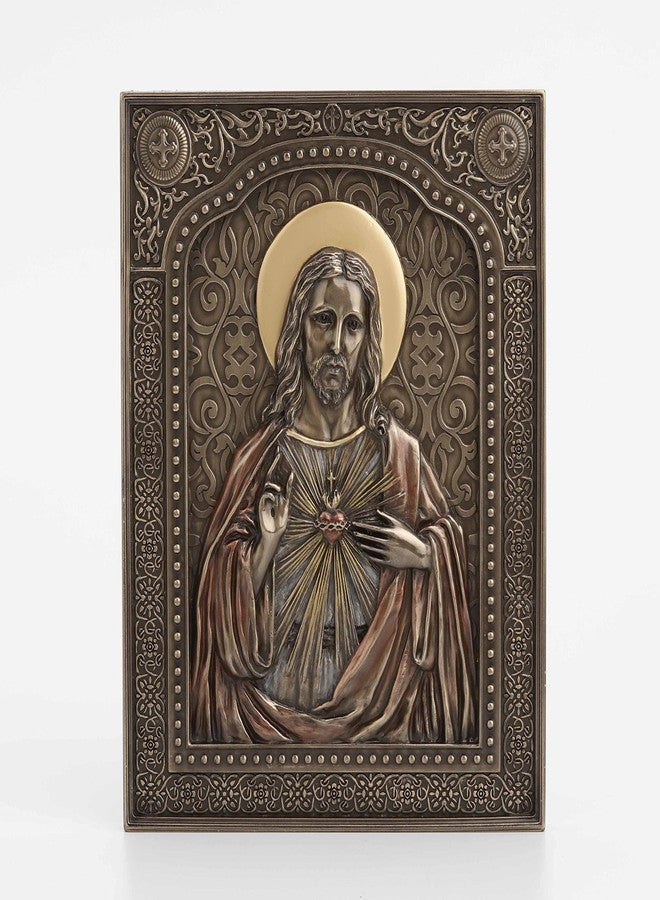 Veronese Design 7 1/2" The Sacred Heart of Jesus Wall Plaque Resin Sculpture Bronze Finish - Image 1