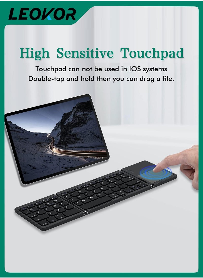 LEOKOR - Rechargeable Foldable Bluetooth Keyboard,Portable Folding Wireless Tri-Keyboard with Touchpad,for Mobile Device Compatible with Tablet/Mobile Phone/PC (Gray) - Image 1
