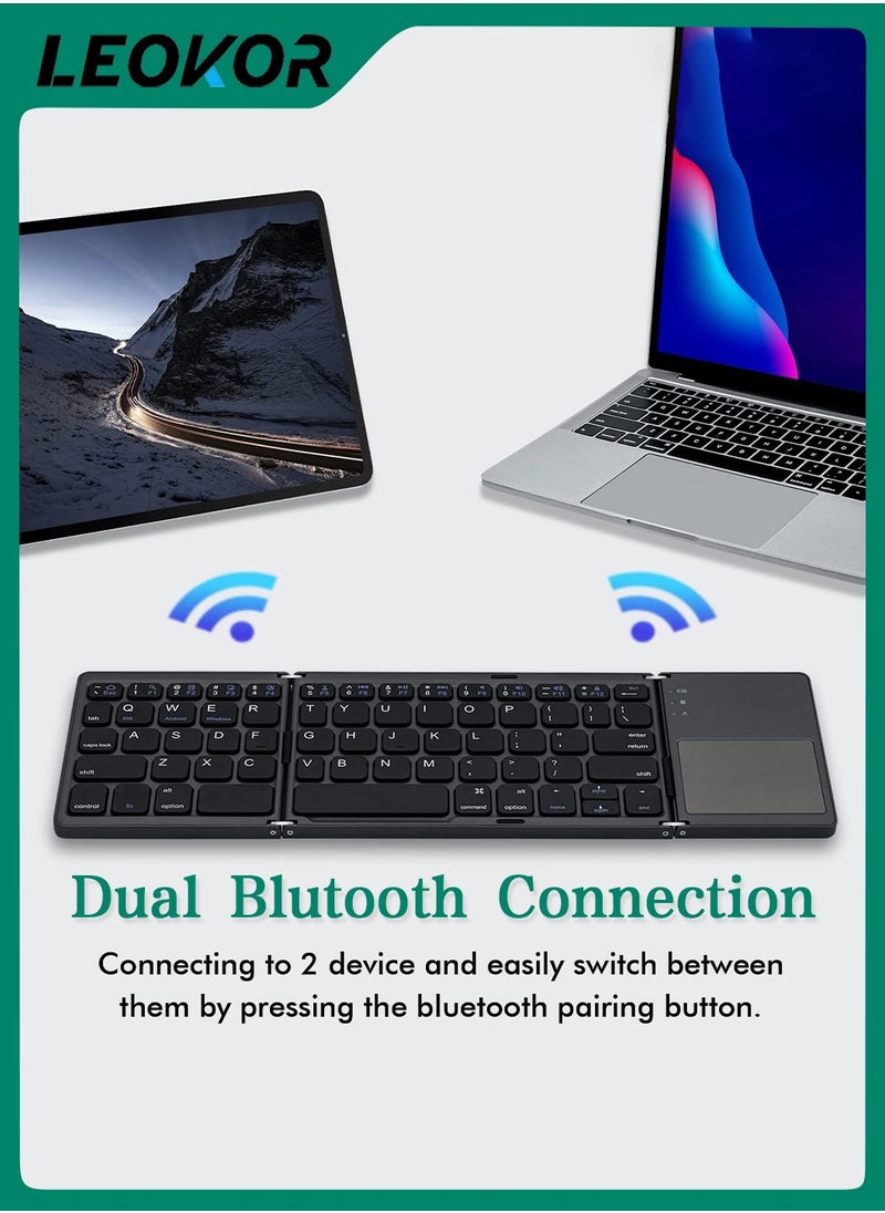 LEOKOR - Rechargeable Foldable Bluetooth Keyboard,Portable Folding Wireless Tri-Keyboard with Touchpad,for Mobile Device Compatible with Tablet/Mobile Phone/PC (Gray) - Image 1