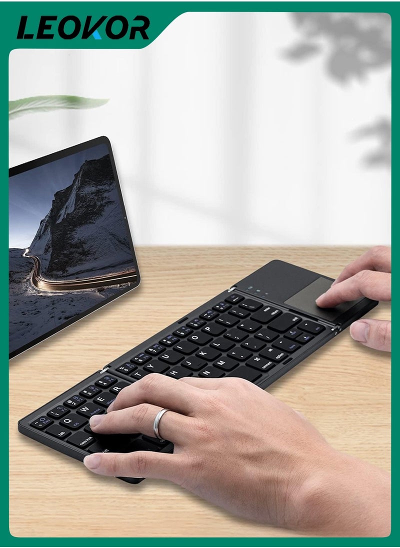 LEOKOR - Rechargeable Foldable Bluetooth Keyboard,Portable Folding Wireless Tri-Keyboard with Touchpad,for Mobile Device Compatible with Tablet/Mobile Phone/PC (Gray) - Image 1