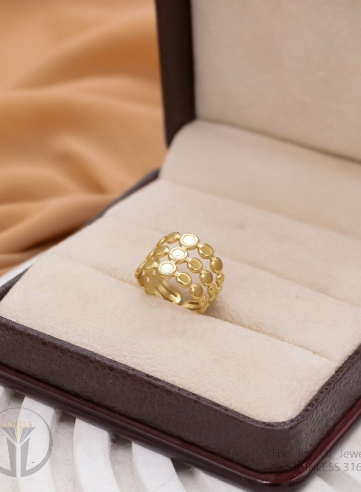 مانيكان خاتم مانيكان الأنيق ذو النطاق العريض باللون الذهبي، بنمط قرص العسل، مجوهرات عصرية مميزة