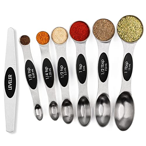 BIDFUL Magnetic Measuring Spoons Set Stainless Steel with Leveler, Stackable Metal Tablespoon Measure Spoon for Baking, Cups and Spoon Set Kitchen Gadgets Apartment Essentials Fits in Spice Jars - Image 1