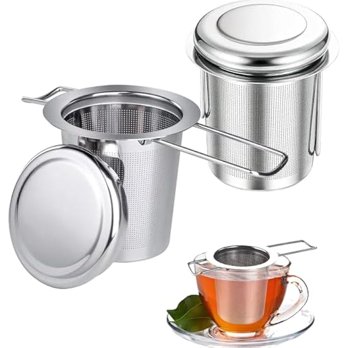 nalaina 2Pcs 304 Stainless Steel Tea Infuser With Lid Extra Fine Mesh Strainer For Loose Leaf Tea Foldable Handle Tea Steeper For Cups Mugs  Teapots Dishwasher Safe - Image 1