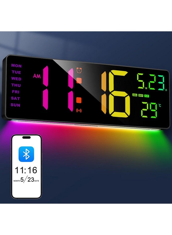 XREXS 16.3" Bluetooth Large Digital Wall Clock with Remote Control, Auto Time Sync, 6 Color Night Lights Adjustable Dimmer 10 RGB Color Changing Large Display for Home, Gym, Office and Classroom - Image 1