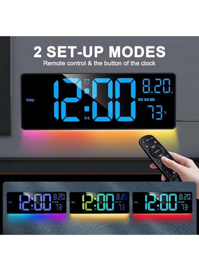 XREXS 16.3" Bluetooth Large Digital Wall Clock with Remote Control, Auto Time Sync, 6 Color Night Lights Adjustable Dimmer 10 RGB Color Changing Large Display for Home, Gym, Office and Classroom - Image 5