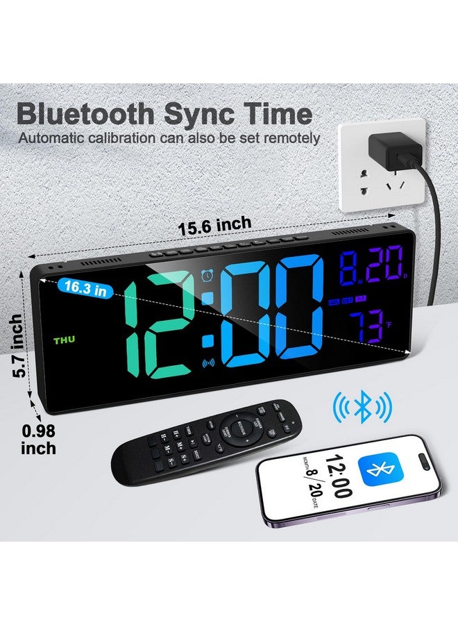 XREXS 16.3" Bluetooth Large Digital Wall Clock with Remote Control, Auto Time Sync, 6 Color Night Lights Adjustable Dimmer 10 RGB Color Changing Large Display for Home, Gym, Office and Classroom - Image 2