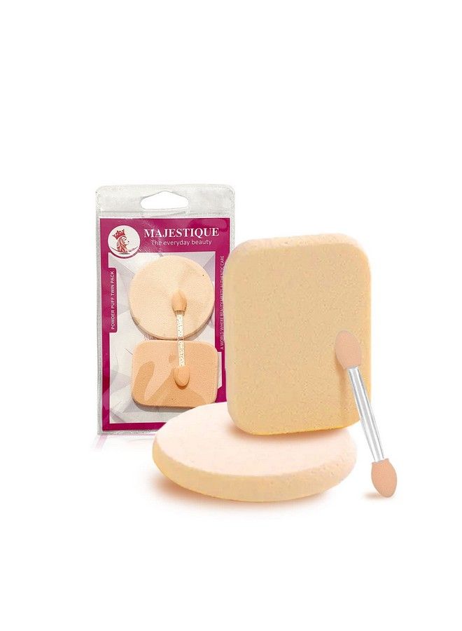MAJESTIQUE Perfect Grip Area Makeup Sponge Beauty Face Primer Compact Powder Puff Twin Pack With Free Cosmetic Stick (Pack Of 2) - Image 1