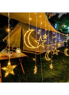 Generic Deyaah 3.5m Star Moon Curtain String Light, LED Christmas Fairy Lights, Waterproof Hanging Window Star Moon Night Light for Ramadan, Christmas, Wedding, Party, Home, Terrace, Lawn (Warm White)  - Image 3