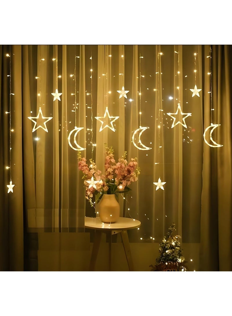 Generic Deyaah 3.5m Star Moon Curtain String Light, LED Christmas Fairy Lights, Waterproof Hanging Window Star Moon Night Light for Ramadan, Christmas, Wedding, Party, Home, Terrace, Lawn (Warm White)  - Image 4