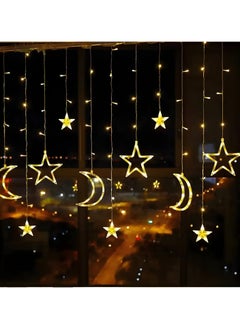 Generic Deyaah 3.5m Star Moon Curtain String Light, LED Christmas Fairy Lights, Waterproof Hanging Window Star Moon Night Light for Ramadan, Christmas, Wedding, Party, Home, Terrace, Lawn (Warm White)  - Image 2