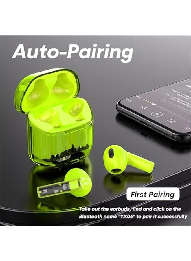 Generic - True Wireless Earbuds Bluetooth in Ear Headphones for iPhone Android Transparent Blue Tooth 5.3 Ear Buds Deep Bass TWS Wireless Earphones with Microphone Cordless Earbud with Charging Case Green - Image 1