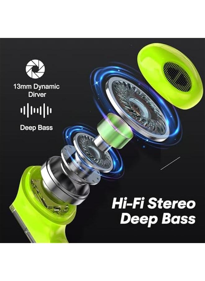 Generic - True Wireless Earbuds Bluetooth in Ear Headphones for iPhone Android Transparent Blue Tooth 5.3 Ear Buds Deep Bass TWS Wireless Earphones with Microphone Cordless Earbud with Charging Case Green - Image 1