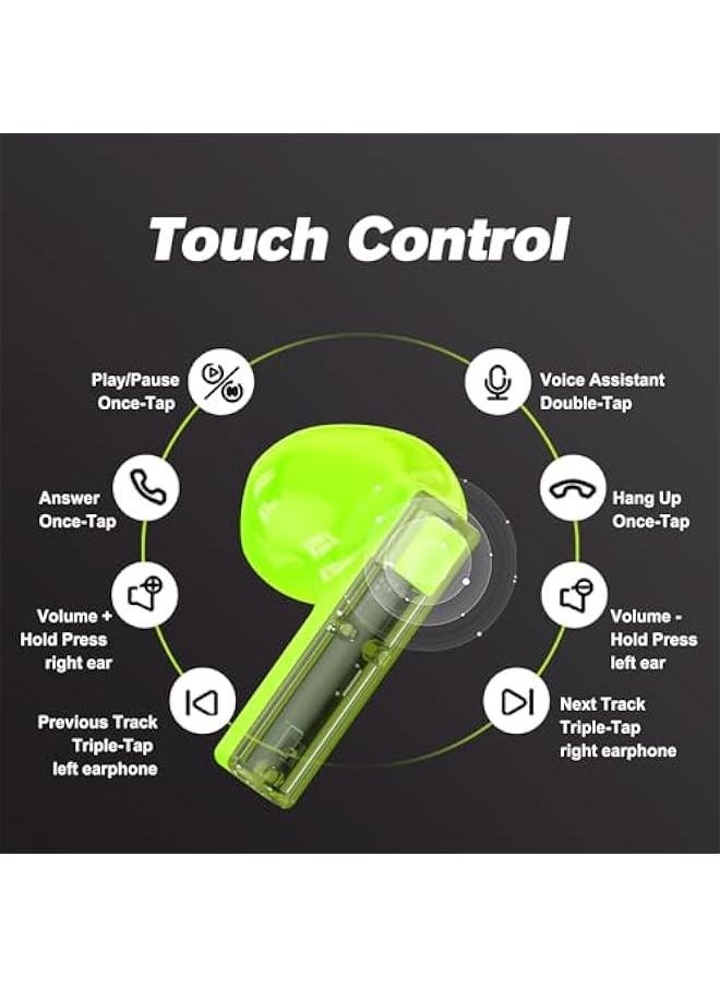 Generic - True Wireless Earbuds Bluetooth in Ear Headphones for iPhone Android Transparent Blue Tooth 5.3 Ear Buds Deep Bass TWS Wireless Earphones with Microphone Cordless Earbud with Charging Case Green - Image 1