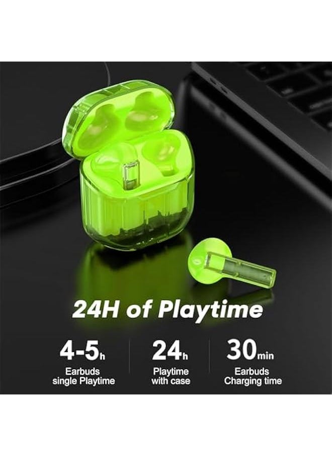 Generic - True Wireless Earbuds Bluetooth in Ear Headphones for iPhone Android Transparent Blue Tooth 5.3 Ear Buds Deep Bass TWS Wireless Earphones with Microphone Cordless Earbud with Charging Case Green - Image 1