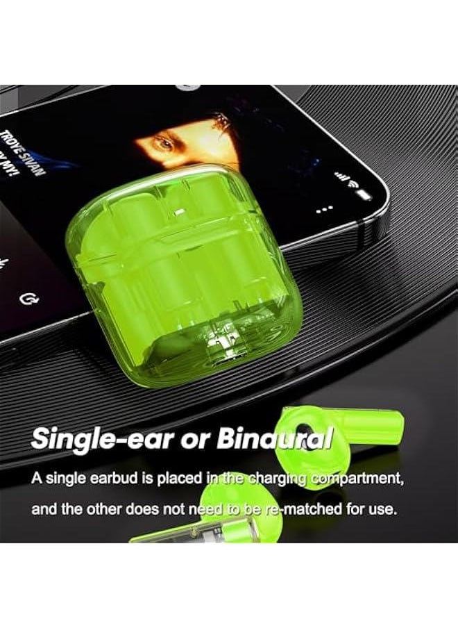 Generic - True Wireless Earbuds Bluetooth in Ear Headphones for iPhone Android Transparent Blue Tooth 5.3 Ear Buds Deep Bass TWS Wireless Earphones with Microphone Cordless Earbud with Charging Case Green - Image 1