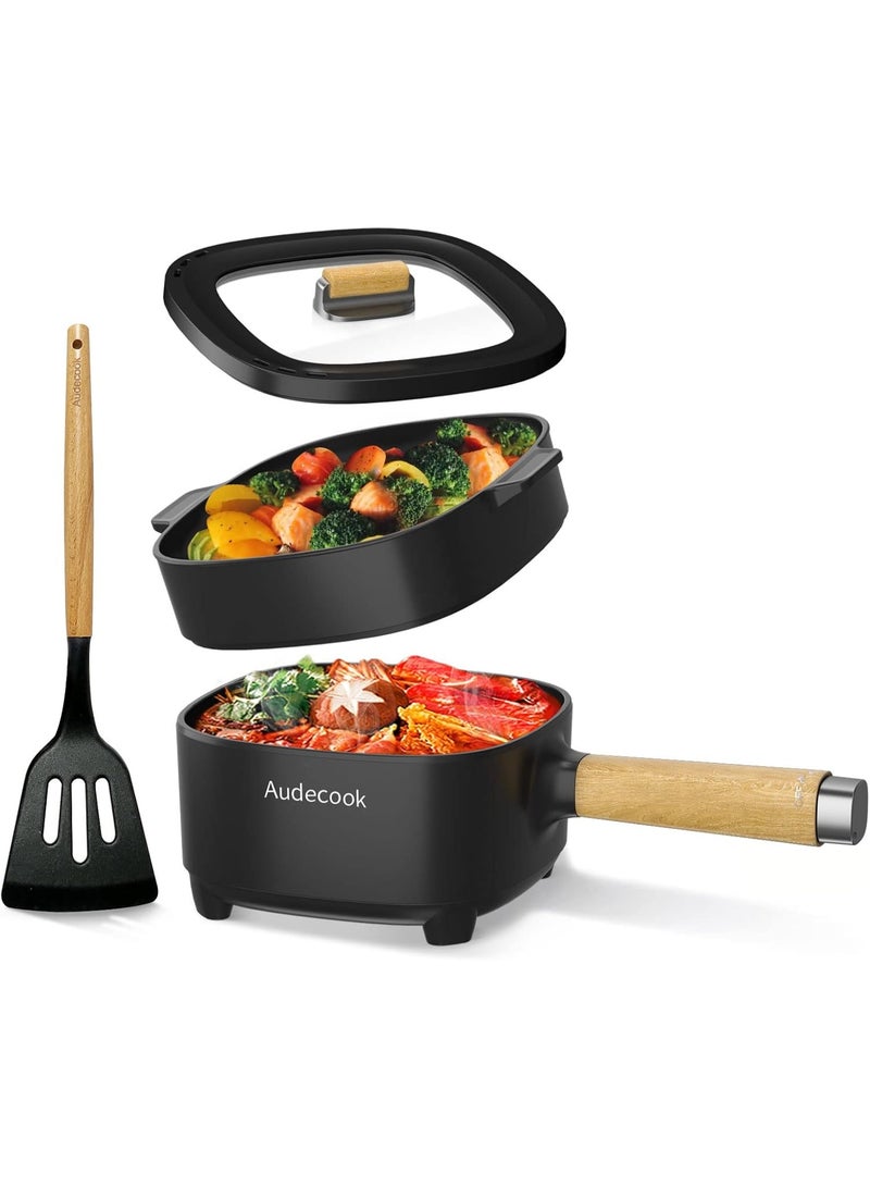 Audecook Electric Frying Pan, 2L Upgraded Cermic Non-Stick Coating Frying pan, Electric Ramen Cooker for Steak, Egg, Fried Rice, Oatmeal, Soup. Terminal Dual Power Controllable - Image 1