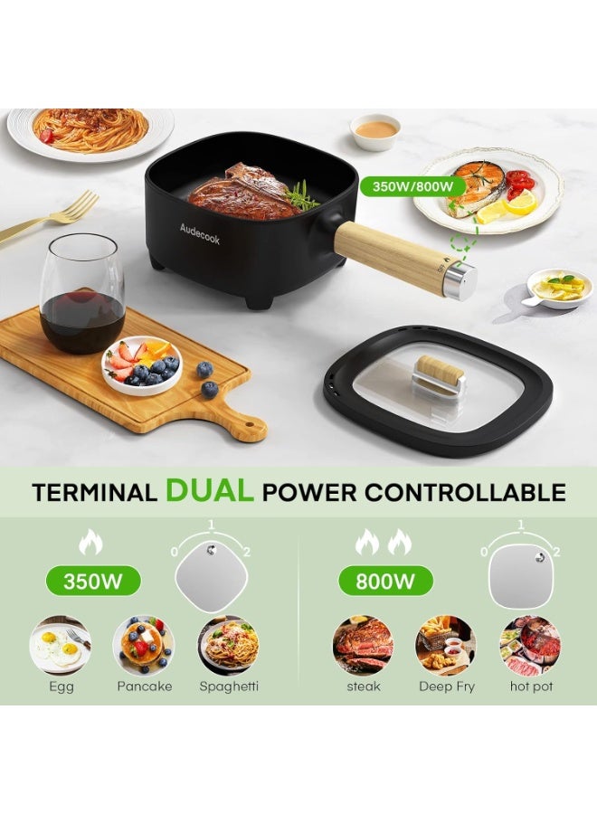 Audecook Electric Frying Pan, 2L Upgraded Cermic Non-Stick Coating Frying pan, Electric Ramen Cooker for Steak, Egg, Fried Rice, Oatmeal, Soup. Terminal Dual Power Controllable - Image 3
