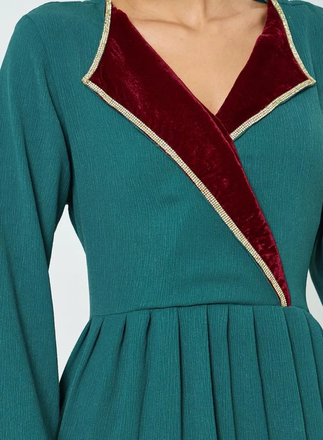 Maxim Creation  Green Pleated Long Sleeve A-Line Jalabiya for Women | Best Price UAE