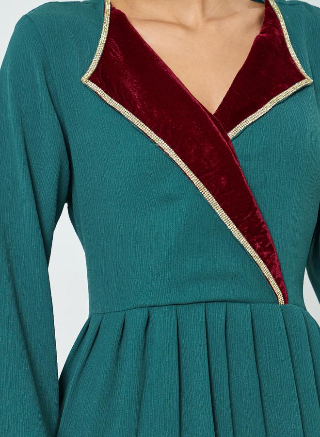 Maxim Creation Green Pleated Long Sleeve A-Line Jalabiya - Image 4