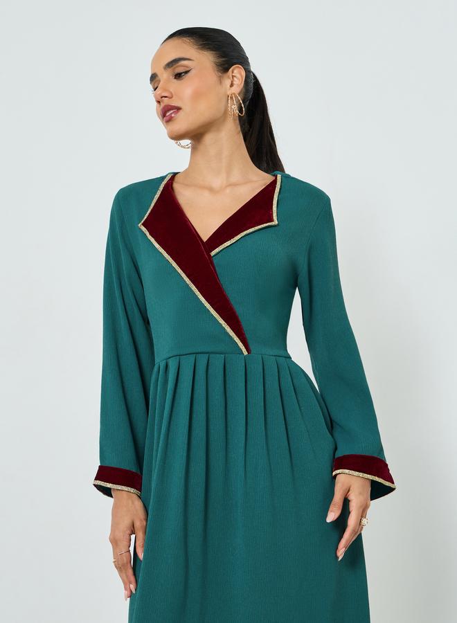 Maxim Creation Green Pleated Long Sleeve A-Line Jalabiya - Image 2