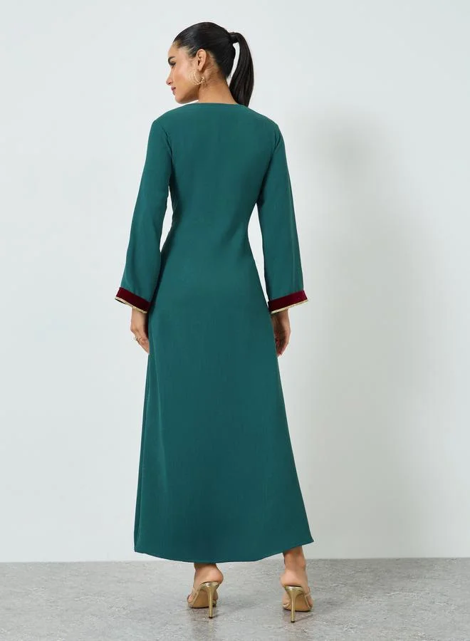 Maxim Creation  Green Pleated Long Sleeve A-Line Jalabiya for Women | Best Price UAE