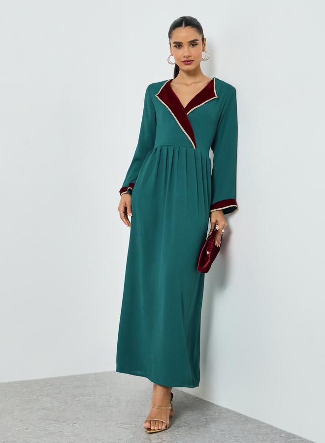 Maxim Creation Green Pleated Long Sleeve A-Line Jalabiya - Image 1