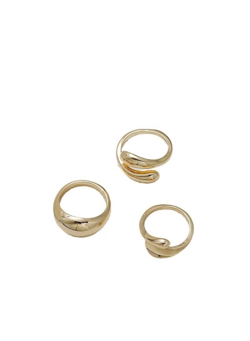 Huitich 3-Piece Gold-Tone Minimalist Ring Set (Size 7.5) Open Wrap Ring (Size 7.5) Sleek Twist Ring (Size 7)  - Image 1