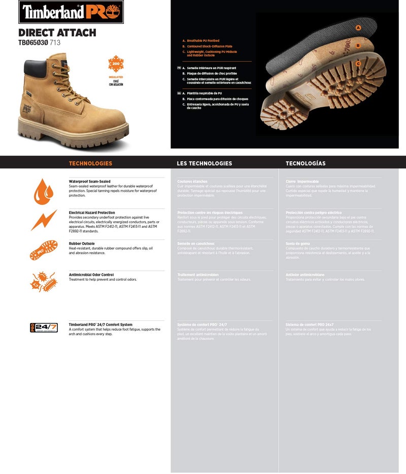 Timberland PRO Men's Direct Attach 6 Inch Soft Toe Insulated Waterproof Industrial Work Boot, Wheat Nubuck, 13 W - Image 2