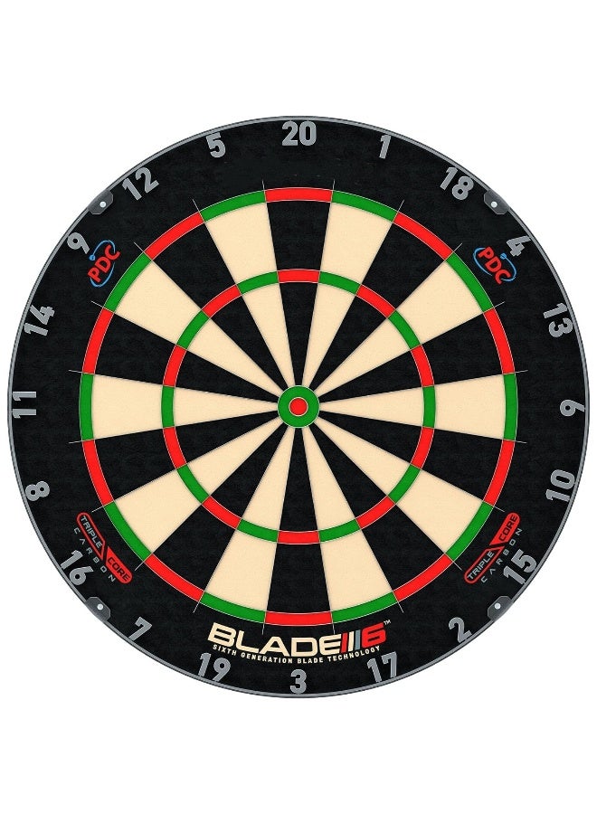 DEXO 17" Blade 6 Triple Core Professional Sisal Dartboard – PDC Tournament Edition with Carbon Core & Anti-Glare Number Ring - Image 1