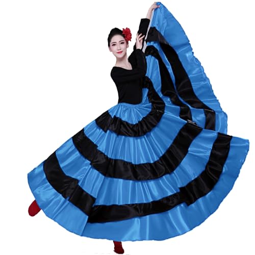 Backgarden Womens 20 Yard Black Red Layered Long Skirt for Flamenco Belly Dance Spanish Bull Performance Costume (US, Alpha, Large, XX-Large, Regular, Regular, Blue) - Image 3
